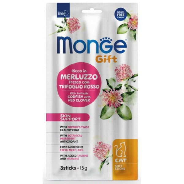 MONGE GATTO Gift Soft Stick Skin Support Merluzzo e Trifoglio 3x5g MONGE GATTO Gift Soft Stick Skin Support Merluzzo e Trifoglio 3x5g